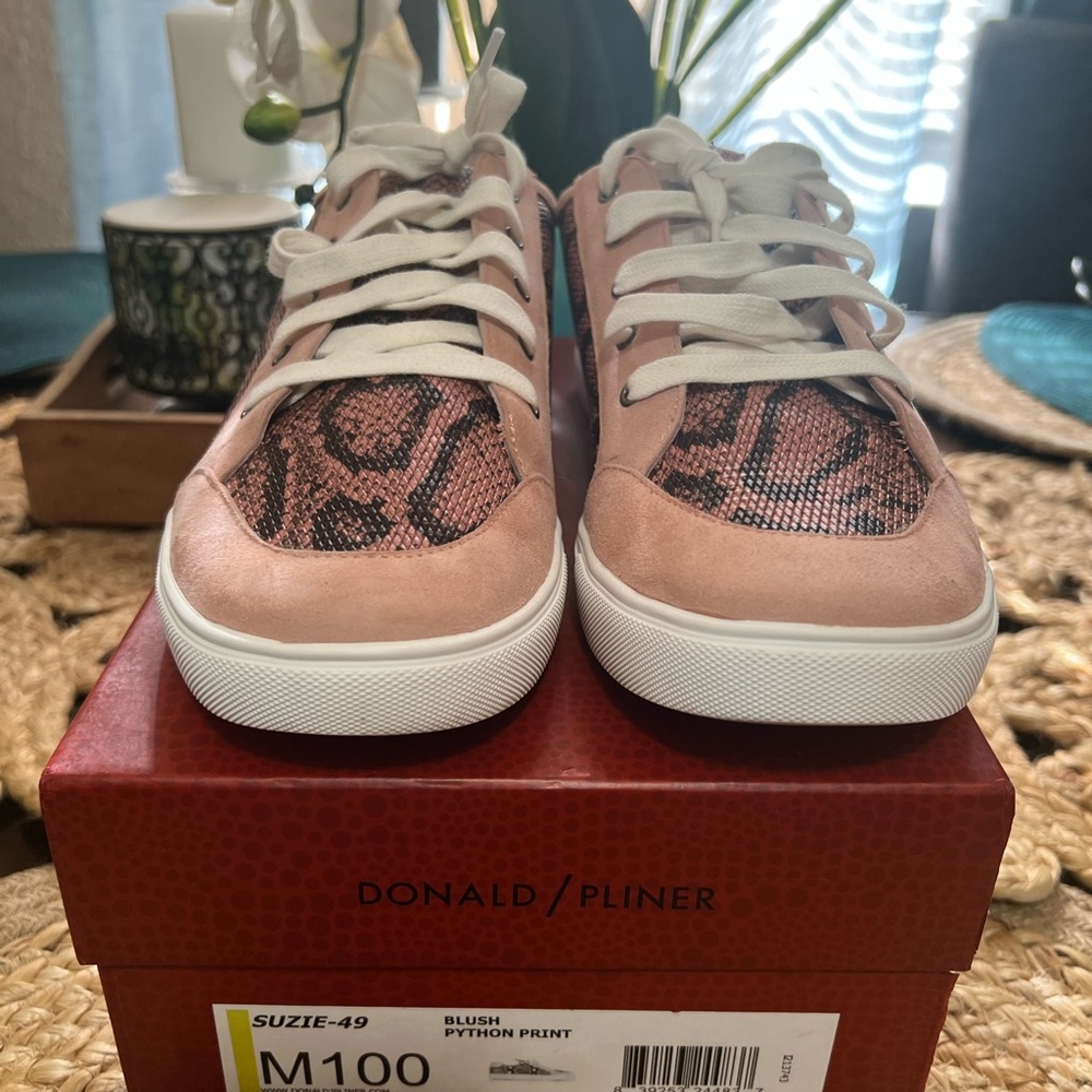 Donald J. Pliner Pink and Brown Snake Print Sneakers - Picture 3 of 9